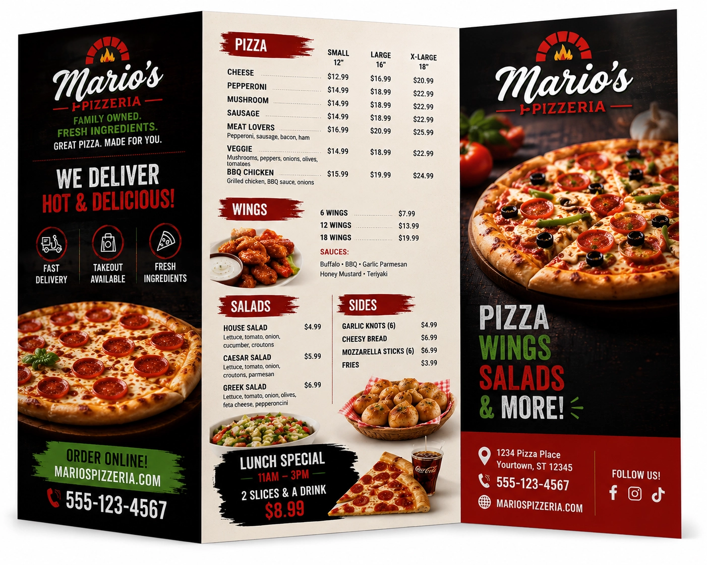 Custom restaurant brochure printing and marketing materials.