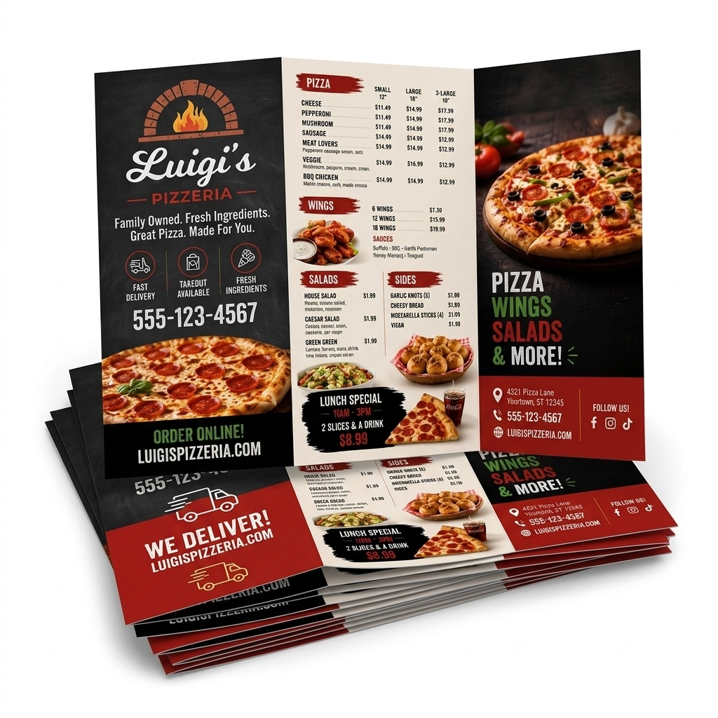 Custom restaurant brochure printing and marketing materials.
