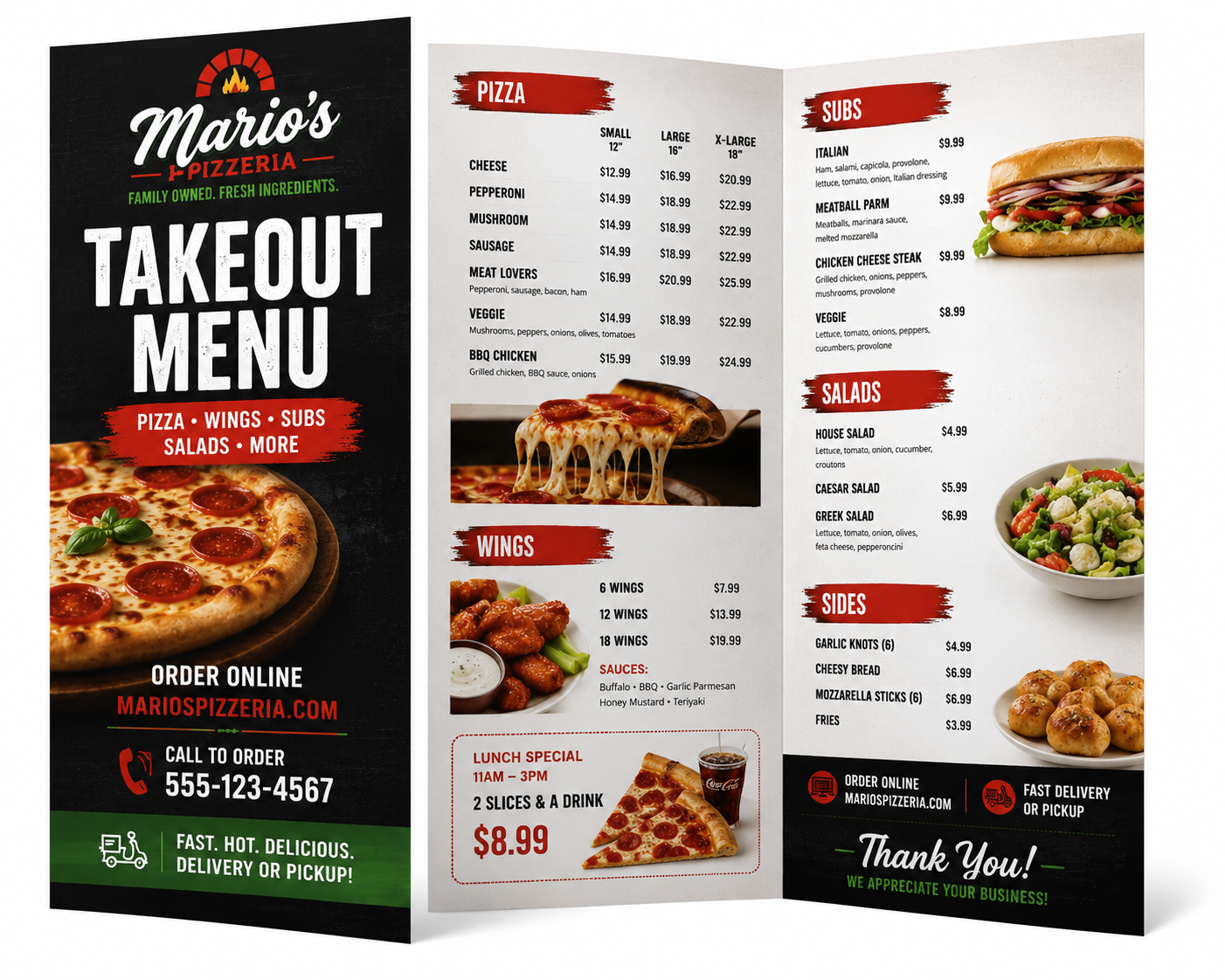 Custom takeout menu printing and menu design for restaurants nationwide.